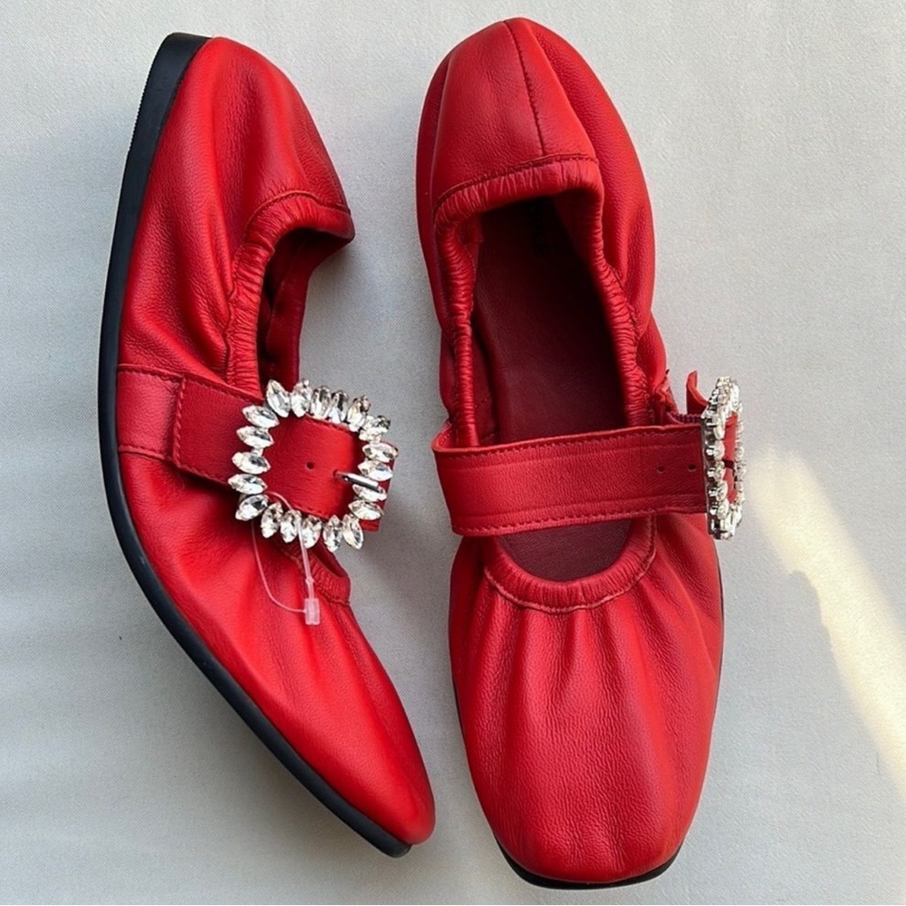FREE PEOPLE URSA GEMINI RHINESTONE BUCKLE RED FLATS